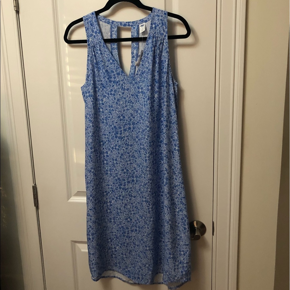 Blue And White Floral Print Dress